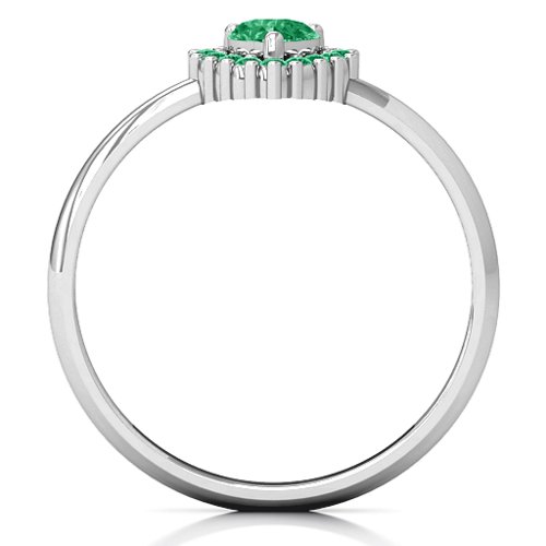 Heart with Halo Promise Ring – Sterling Silver with Emerald and Green Premium Zirconia