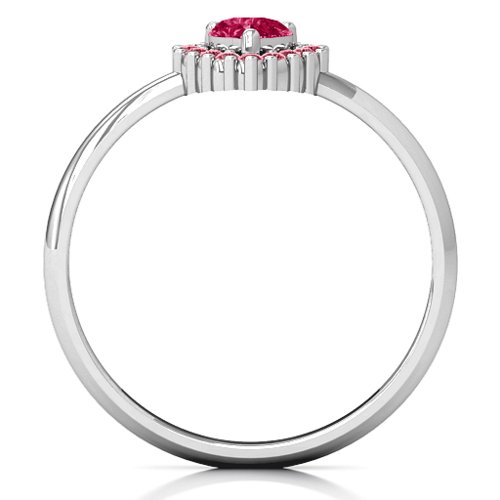 Heart with Halo Promise Ring – Sterling Silver with Ruby and Red Premium Zirconia