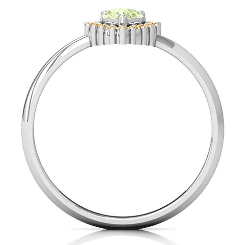 Heart with Halo Promise Ring – Sterling Silver with Peridot and Fancy Yellow Premium Zirconia