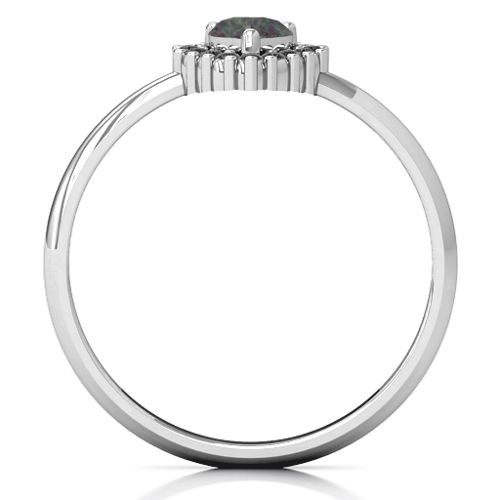 Heart with Halo Promise Ring – Sterling Silver with Alexandrite and Black Premium Zirconia