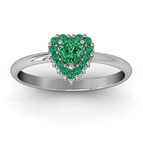 Heart with Halo Promise Ring – Sterling Silver with Emerald and Green Premium Zirconia
