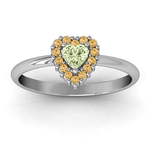 Heart with Halo Promise Ring – Sterling Silver with Peridot and Fancy Yellow Premium Zirconia