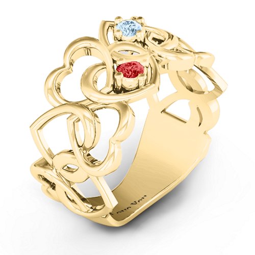 Your Heart and Mine Ring – 10K Yellow Gold with Garnet and Aquamarine