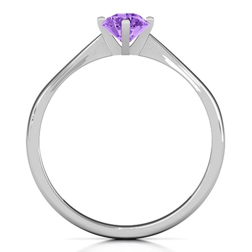 Classic Round Solitaire Ring – Sterling Silver with Amethyst