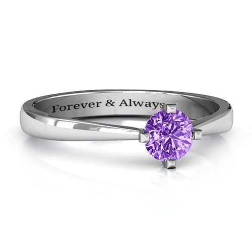 Classic Round Solitaire Ring – Sterling Silver with Amethyst