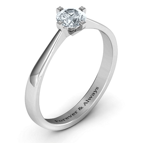 Classic Round Solitaire Ring – Sterling Silver with Diamond