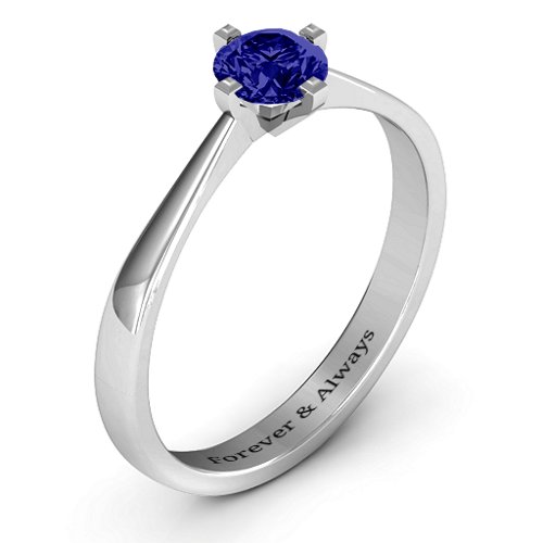 Classic Round Solitaire Ring – Sterling Silver with Blue Sapphire