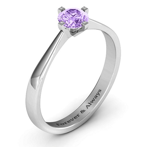Classic Round Solitaire Ring – Sterling Silver with Amethyst