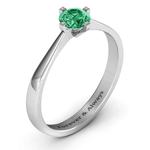 Classic Round Solitaire Ring – Sterling Silver with Emerald