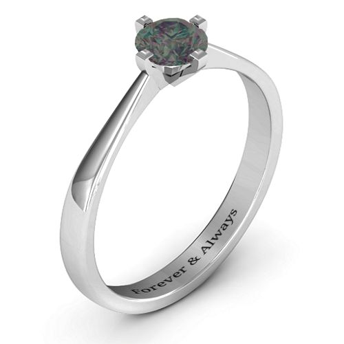 Classic Round Solitaire Ring – Sterling Silver with Alexandrite
