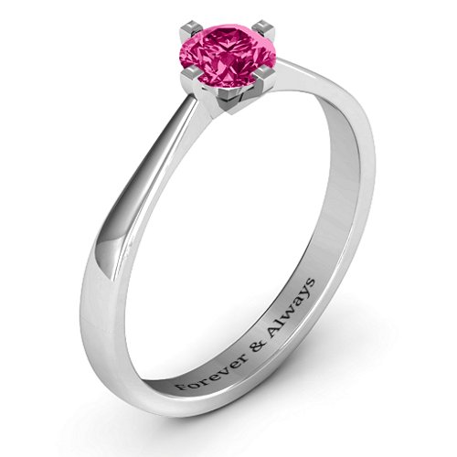 Classic Round Solitaire Ring – Sterling Silver with Ruby