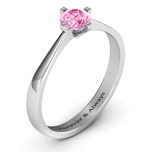 Classic Round Solitaire Ring – Sterling Silver with Pink Tourmaline