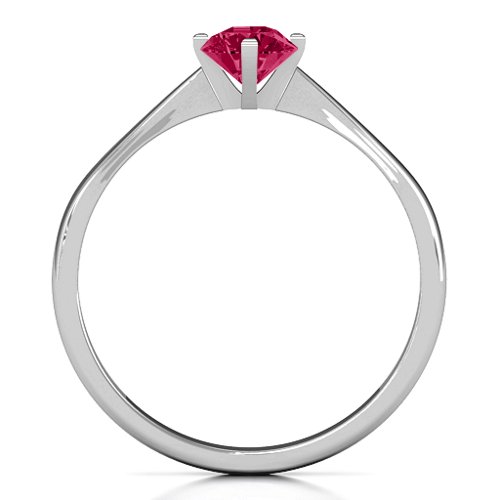 Classic Round Solitaire Ring – Sterling Silver with Ruby