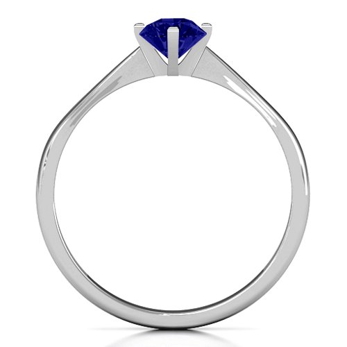 Classic Round Solitaire Ring – Sterling Silver with Blue Sapphire
