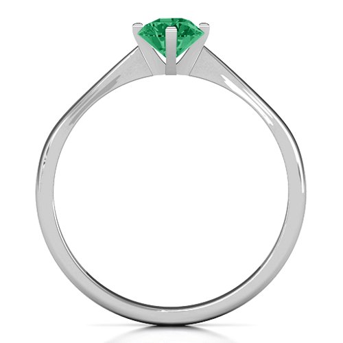 Classic Round Solitaire Ring – Sterling Silver with Emerald