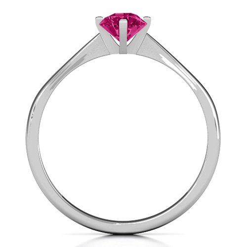 Classic Round Solitaire Ring – Sterling Silver with Ruby