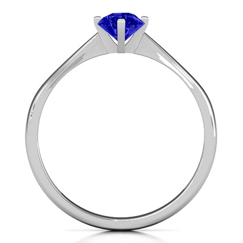 Classic Round Solitaire Ring – Sterling Silver with Blue Sapphire