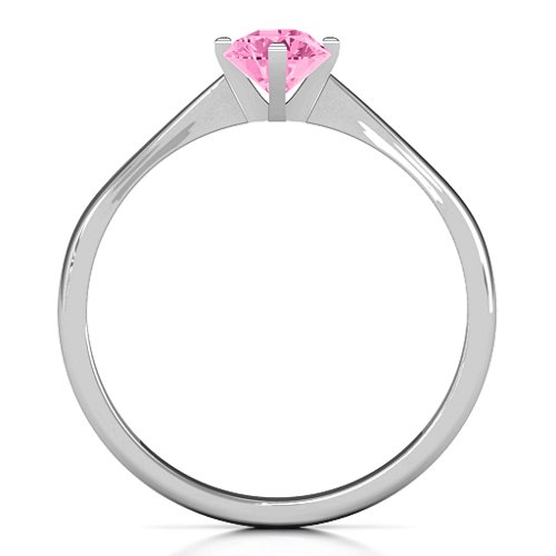 Classic Round Solitaire Ring – Sterling Silver with Pink Tourmaline