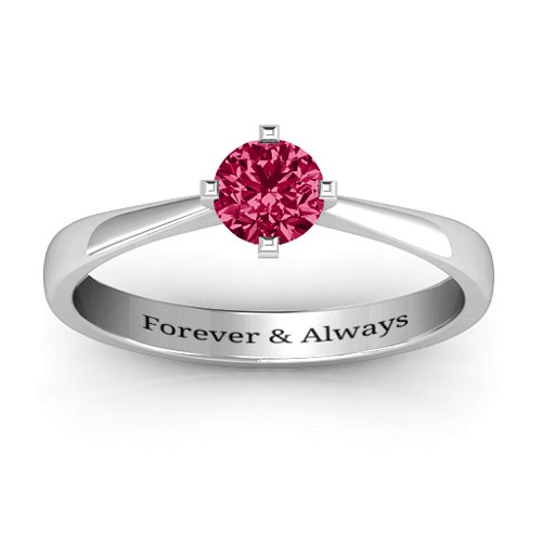 Classic Round Solitaire Ring – Sterling Silver with Ruby