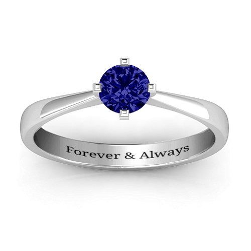 Classic Round Solitaire Ring – Sterling Silver with Blue Sapphire