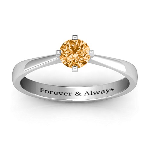 Classic Round Solitaire Ring – Sterling Silver with Citrine
