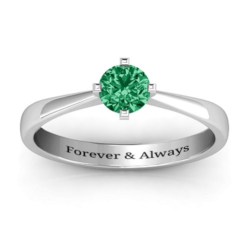 Classic Round Solitaire Ring – Sterling Silver with Emerald