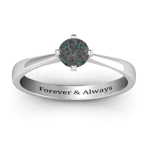 Classic Round Solitaire Ring – Sterling Silver with Alexandrite