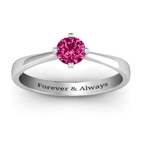 Classic Round Solitaire Ring – Sterling Silver with Ruby