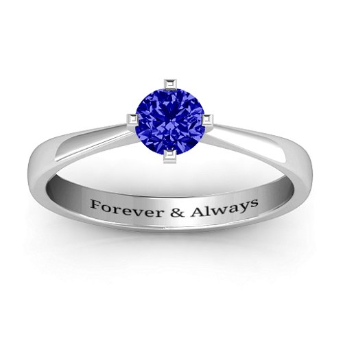 Classic Round Solitaire Ring – Sterling Silver with Blue Sapphire