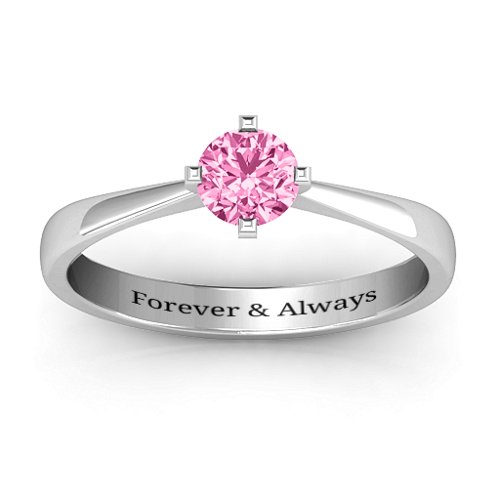 Classic Round Solitaire Ring – Sterling Silver with Pink Tourmaline