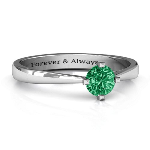 Classic Round Solitaire Ring – Sterling Silver with Emerald