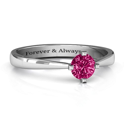 Classic Round Solitaire Ring – Sterling Silver with Ruby