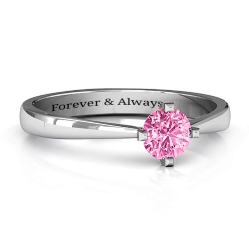 Classic Round Solitaire Ring – Sterling Silver with Pink Tourmaline