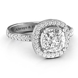 Cushion Cut Statement Ring with Halo in 925 Sterling Silver with White Premium Zirconia
