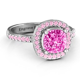 Cushion Cut Statement Ring with Halo in 925 Sterling Silver with Pink Tourmaline and Fancy Pink Premium Zirconia