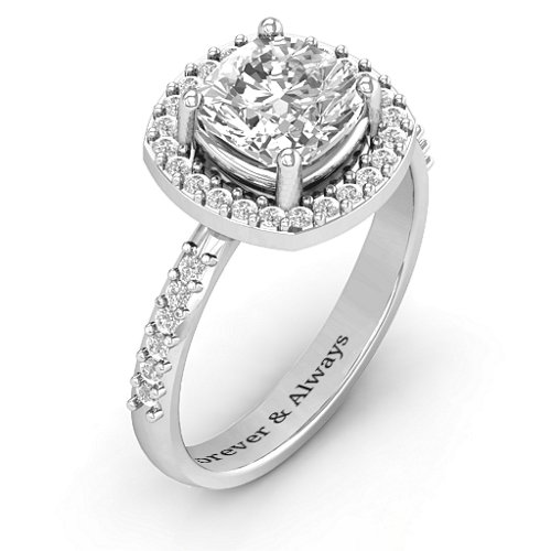 Cushion Cut Statement Ring with Halo – Sterling Silver with White Premium Zirconia