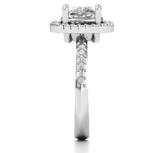 Cushion Cut Statement Ring with Halo – Sterling Silver with White Premium Zirconia