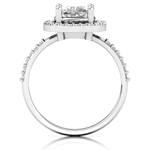 Cushion Cut Statement Ring with Halo – Sterling Silver with White Premium Zirconia