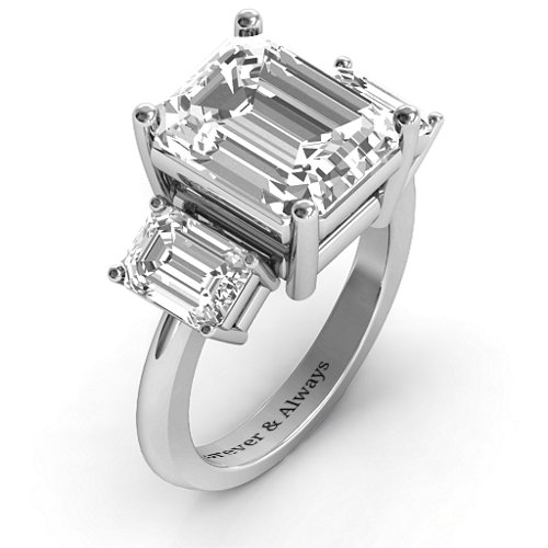 Emerald Cut Trinity Ring – Sterling Silver with White Premium Zirconia