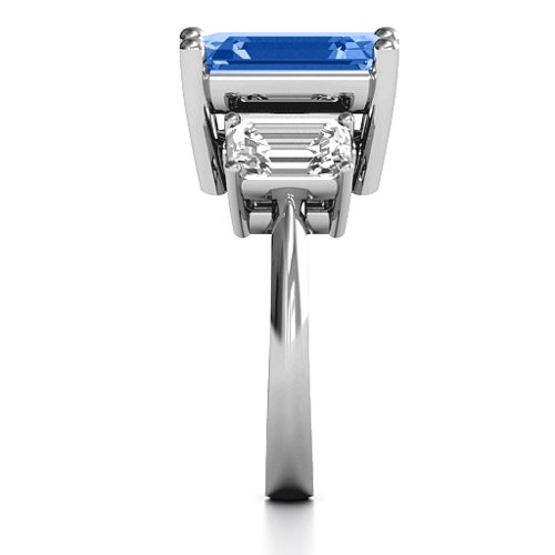 Emerald Cut Trinity Ring – Sterling Silver with Fancy Blue Premium Zirconia and White Premium Zirconia