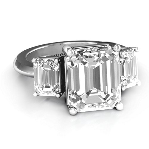 Emerald Cut Trinity Ring – Sterling Silver with White Premium Zirconia