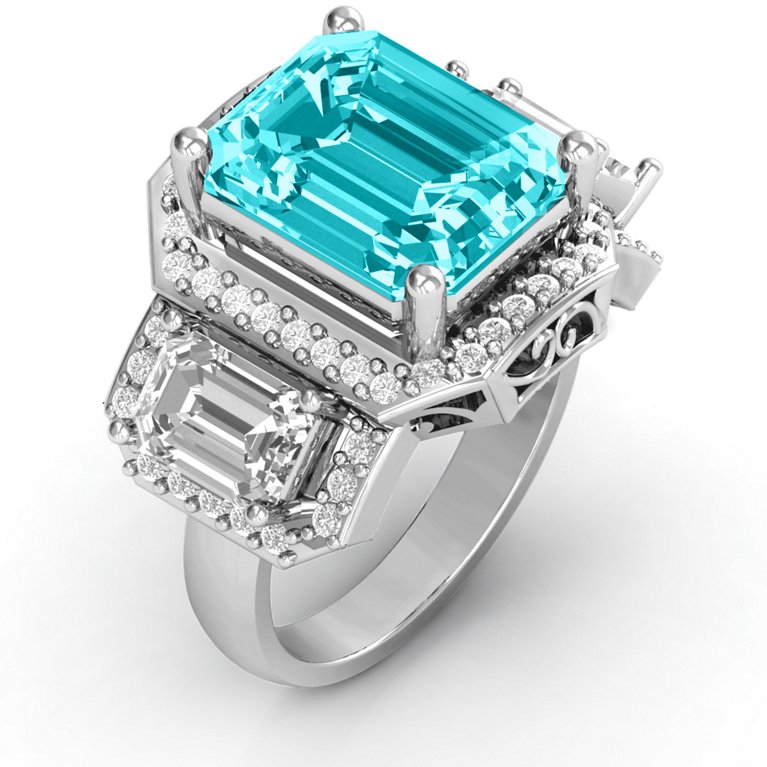 Emerald Cut Trinity Ring with Triple Halo | Jewlr