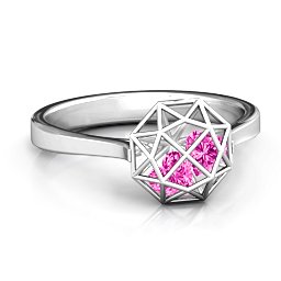 Diamond Cage Ring with Encased Heart Stones