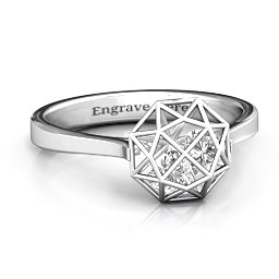 Diamond Cage Ring with Encased Heart Stones