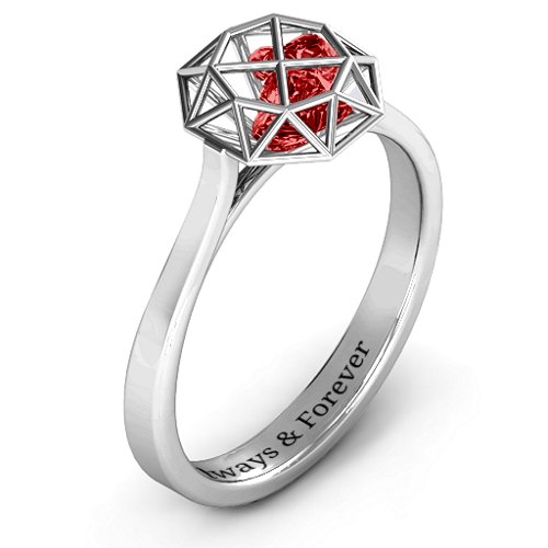 Diamond Cage Ring with Encased Heart Stones