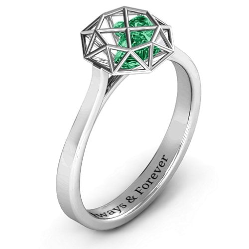 Diamond Cage Ring with Encased Heart Stones