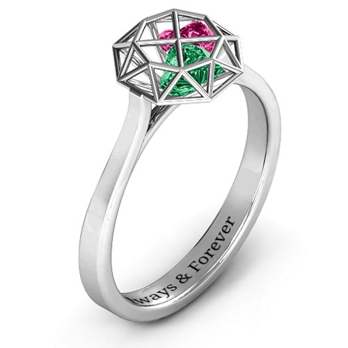 Diamond Cage Ring with Encased Heart Stones