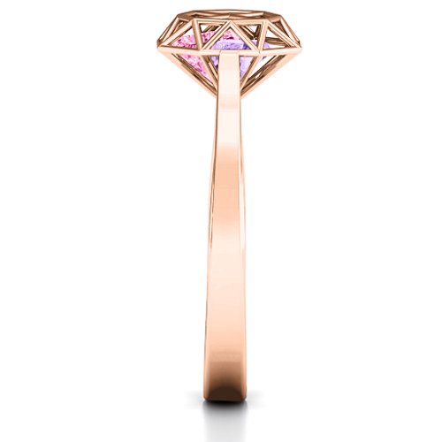 Diamond Cage Ring with Encased Heart Stones