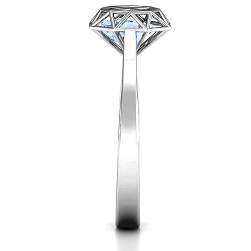 Diamond Cage Ring with Encased Heart Stones – Sterling Silver with Aquamarine