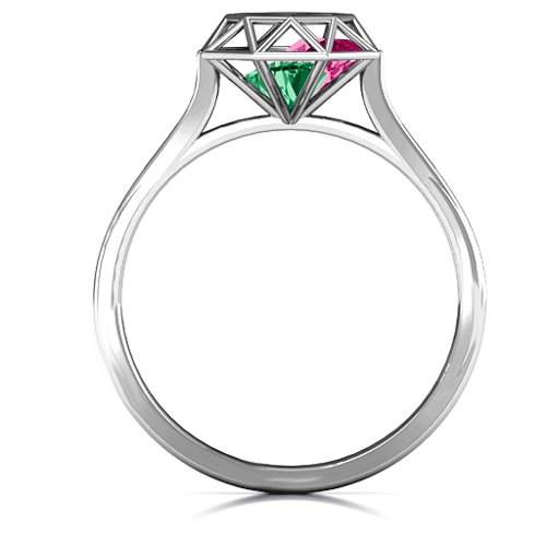 Diamond Cage Ring with Encased Heart Stones